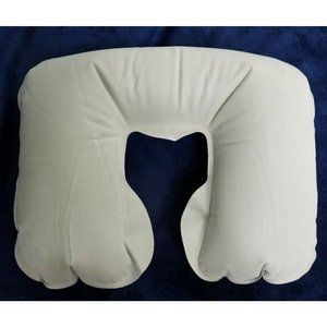 Inflatable travel pillow 11 in wide NAVY color sleek compact fits in carry on